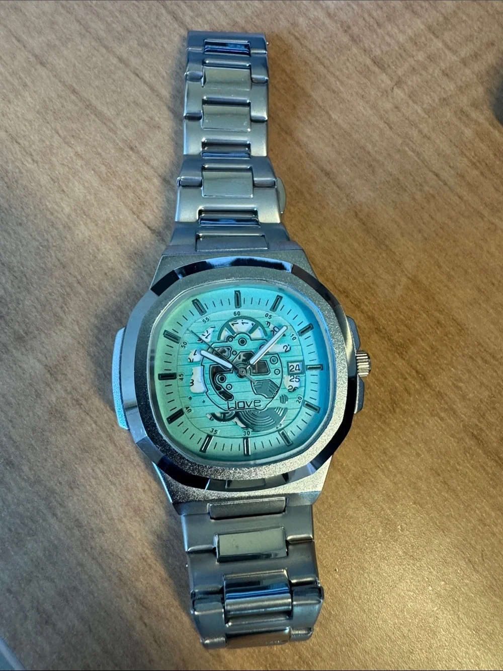 Men's Stainless Steel Watch with Mint Green Dial